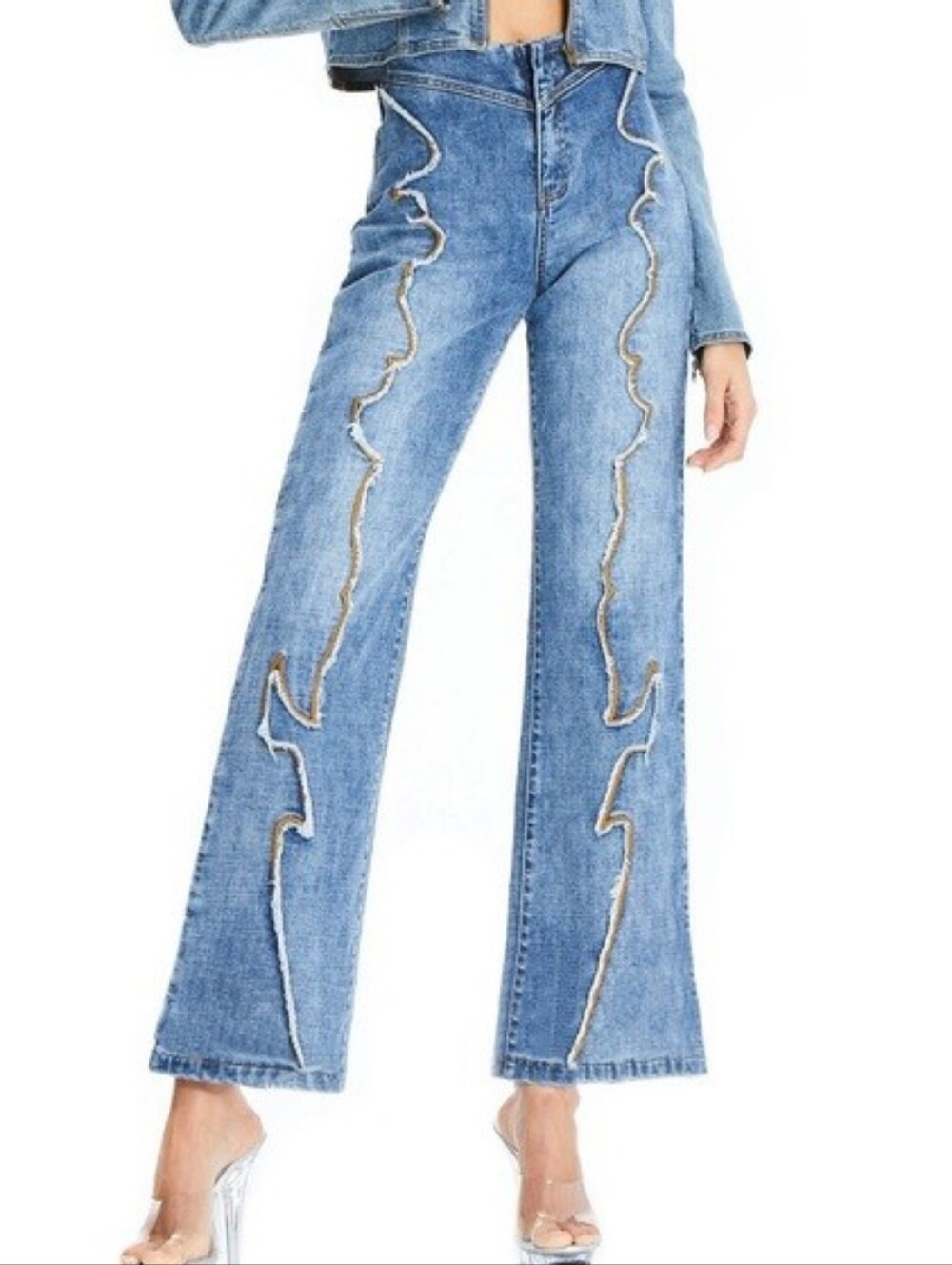 I.AM.GIA Medium Flame Stitched Frayed Raw Edge Flare Jeans Blue Size M